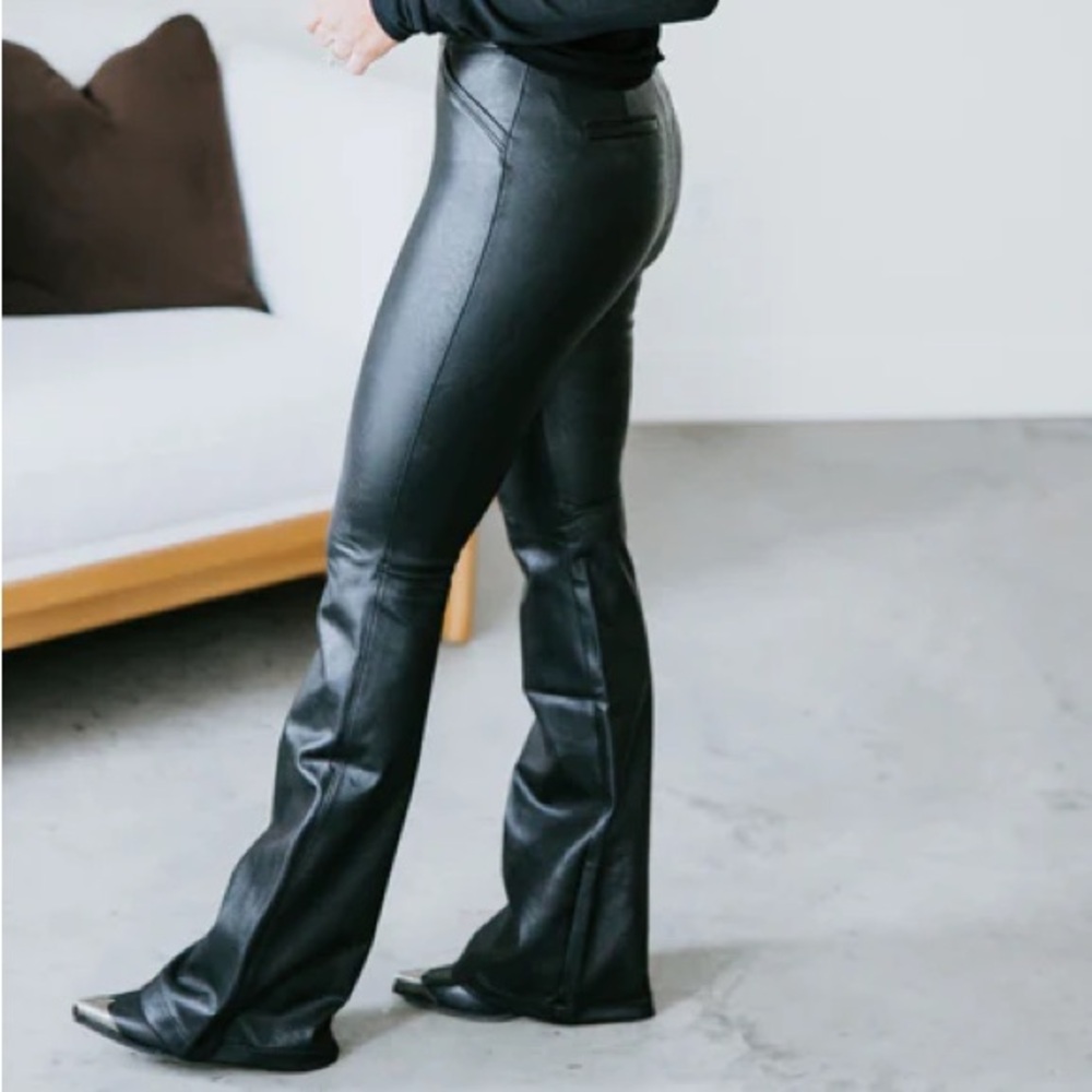 Black Faux Leather Flare Pants